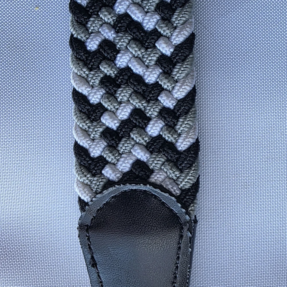 Stylish Black and Gray Woven Belt With 100% Leather Details Unisex 42" X 1.5" - Picture 7 of 11